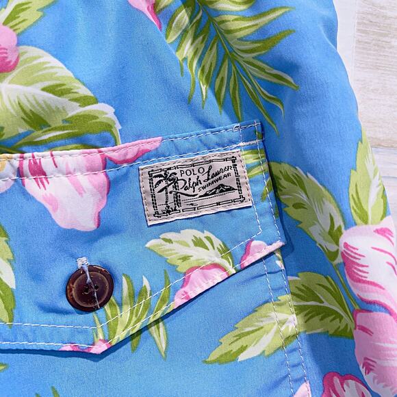 POLO Ralph Lauren Tropical Floral Swim Trunks Blue Pink Inch Inseam Mens 3XLT - Picture 4 of 8